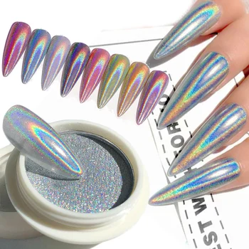 1 ADET Holografik Tırnak Tozu Lazer Glitter Krom Pigment Ovmak Toz Ayna Tasarım Oje Süslemeleri Tırnak Sanat Aksesuarları *#*