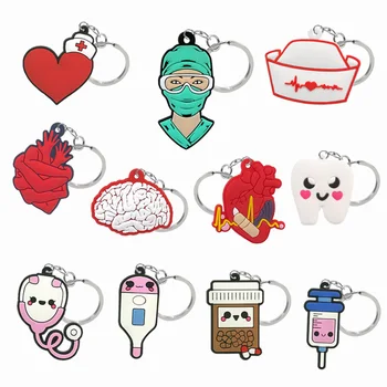 1 ADET PVC Kauçuk Sıcak Anahtarlık hemşireler için Yeni Tasarım Tıp Tarzı Kalp ve Beyin Araba Anahtarı Kolye Sevimli Çanta Süsleme Hediye