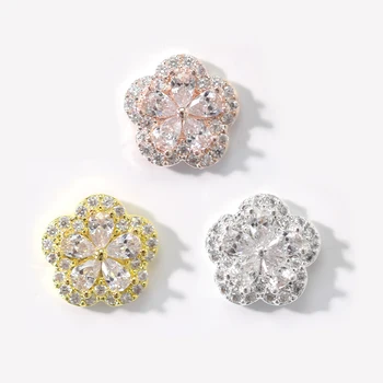 10 adet 3 Renkler Lüks Zirkon Çiçek Kristal Rhinestones Çivi Alaşım Altın Nail Art Süslemeleri Takılar 3D Çiçek Lüks Taşlar