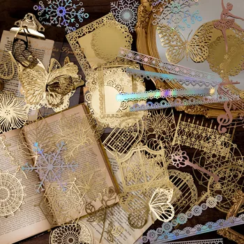 10 adet Altın İçi Boş dantel Sihirli Daire Scrapbooking Günlüğü Albümü Etiket Malzeme kağıt Dekoratif Önemsiz Dergisi Estetik Kırtasiye