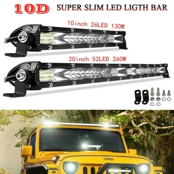 10D 10 20 inç 130 w 260 w Ultra-ince led ışık Bar Combo spot sel ışın LED çubuk 4x4 ATV koşu araba ışıkları çalışma ışığı