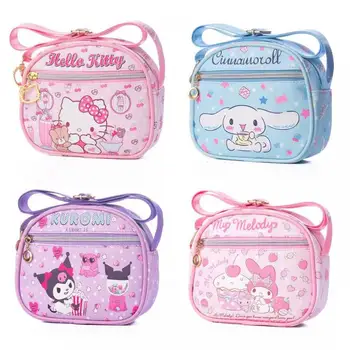 19 CM Sanrios Kawaii Karikatür Hello Kittys Benim Melody Kuromi Cinnamoroll Sevimli Mini Deri Organizatör omuz askılı çanta