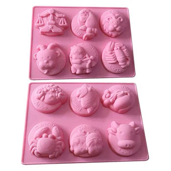 2 Paket 12 Takımyıldızları Sabun Kalıp Çin Zodyak Mum Silikon Yapma Araçları Mousse Kek Puding Çikolata Balmumu Eriyik Kalıp