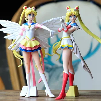 23 cm Sailor Moon Şekil Flaş Charm Melek Güzel Kız Süper Sailor Moon Eylem Figura Bebek PVC Hareketli Model Oyuncak Dekorasyon