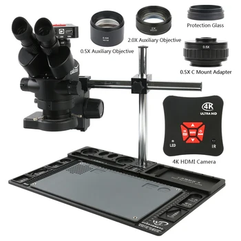 3.5 X-90X Zoom Simul Odak Trinoküler Stereo Mikroskop + Çok Fonksiyonlu Alüminyum Alaşım Standı + 38MP 1080 P 4 K UHD HDMI Kamera