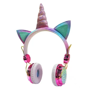 3D Stereo Müzik Sevimli Unicorn Kulaklıklar Çocuklar mikrofonlu kulaklıklar Kızlar cep telefonu çocuk Kablolu Kulaklık Oyun Hediye