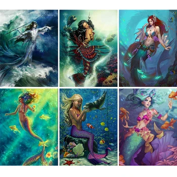 5D DİY Elmas Boyama Tam Yuvarlak Kare Karikatür Mermaid Hediye 3D Nakış Mozaik Çapraz Dikiş Kiti Duvar Ev Dekorasyon