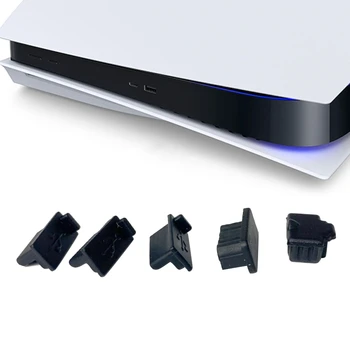 6 adet Siyah Silikon Toz Fişleri Seti USB HDMİ Arayüzü Anti-tozluk Toz Geçirmez Fiş PS5 Oyun Konsolu Aksesuarları