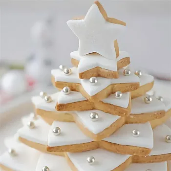 6 Adet / takım Noel Ağacı kurabiye kesici Yıldız Kalp Çiçek Fondan Kek Bisküvi Kesici Kalıp 3D Kek Dekorasyon Araçları Pişirme Kalıpları