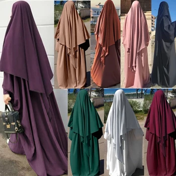 abaya 2 parça set Ramazan Kadın Kapşonlu Müslüman Başörtüsü Elbise Bayram Namazı Konfeksiyon Jilbab Uzun Khimar Tam Kapak Ramazan Abayas siyah