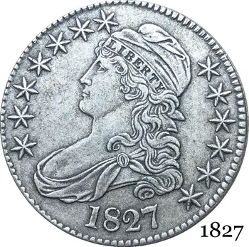 Amerika Özgürlük Kartal birleşik Devletleri 1827 50 Kuruş ½ Dolar Şapkalı Büstü Yarı Dolar Cupronickel Gümüş Kopya Para Kaplama 