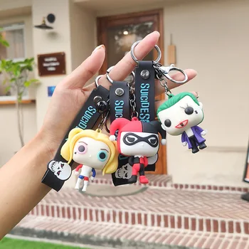 Anime Figürü Harley Quinn ve Joker Kawaii Silikon Bebek çanta anahtarlığı Anahtarlık Süs Bebek Anahtarlık Yaratıcı Çocuklar Hediye