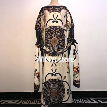 Avrupa Yeni Stil Afrika kadın Dashiki Nijerya Moda Malzeme Eşarp baskı Gevşek uzun elbise Ücretsiz Boyutu