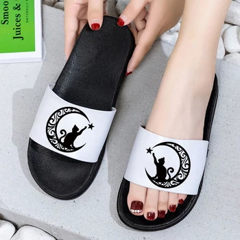 Ay Kedi moda terlikler Kadın Kalın Platformu Kadın Kapalı Banyo Terlik Yumuşak kaymaz Ev Kat Slaytlar Bayanlar Ayakkabı