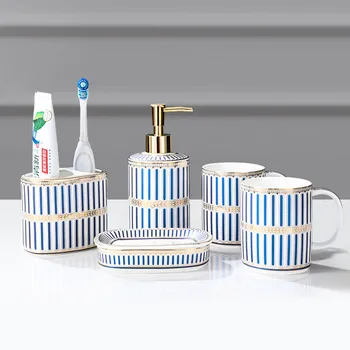 Banyo Sıhhi Tesisat Set Seramik ve Porselen Sabunluk Çanak Çift Fincan WashTools 5 Parça Kiti Lüks Düğün Hediye Mevcut