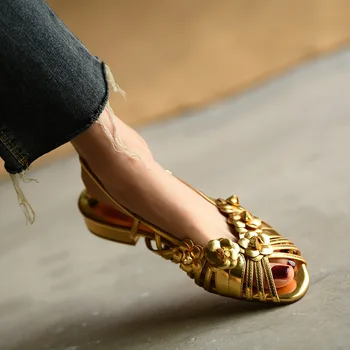 Bayan Sandalet Mikrofiber Bayan Ayakkabıları Kadın Retro Sandalet Toka Askı Vintage Çiçekler Ayakkabı Yaz Gladyatör Fransız Tarzı