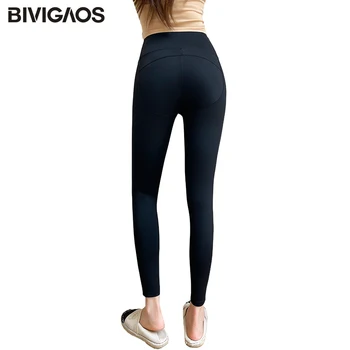 BIVIGAOS Siyah Ince Sharkskin Tayt Kadın Spor Spor Legging Pantolon Bahar Sonbahar Yeni Katı Şeftali Kalça Koşu Tayt