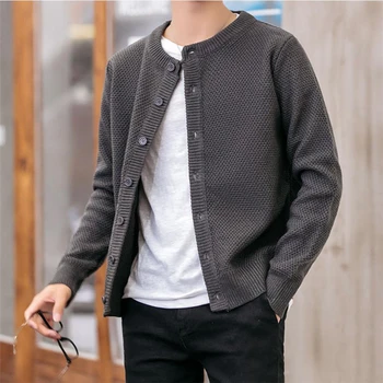 Casual Erkek Sweatercoat Sonbahar Örgü Hırka Düz Renk Kore Tarzı Moda Streetwear Vahşi Erkek İnce Üstleri 2021 Triko