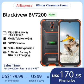 [Dünya Prömiyeri] Blackview BV7200 Android 12 güçlendirilmiş akıllı telefon 6GB + 128GB Helio G85 cep telefonu 50MP Kameralar Cep Telefonları 5180mAh