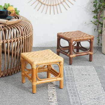 El Dokuma Rattan Tabure Retro Pastoral Tabure Basit Mobil Koltuk Açık kamp sandalyesi ev mobilyası Sandalyeler Mutfak