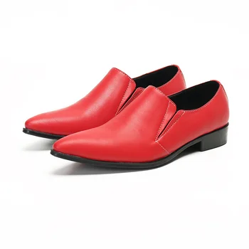 El yapımı Hakiki Inek deri ayakkabı Erkekler Kırmızı Sarı düğün elbisesi Ayakkabı Sivri Burun Erkek Ziyafet loafer ayakkabılar Klasik Erkekler Boyutu 47