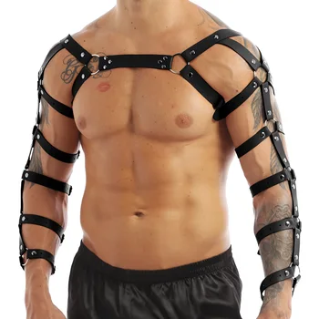 Erkek Eşcinsel Gotik Kol Kafesli Vücut Göğüs Kas Demeti Kostüm Kemer O Yüzük Kostümleri Clubwear Punk Faux Deri Esaret