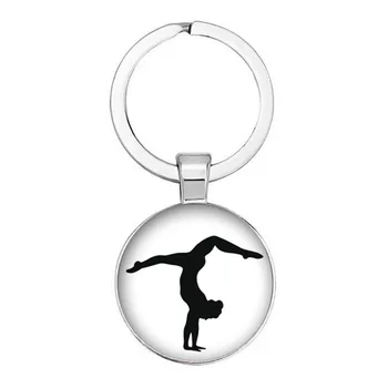 Eğlence Jimnastikçi Desen Anahtarlık Ritmik Jimnastikçi Desen Cam Kolye Anahtarlık Jimnastikçi Hatıra Hediye