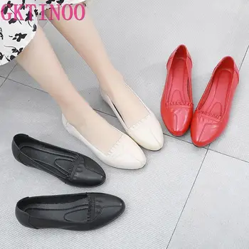 GKTINOO 2022 Hakiki Deri düz ayakkabı Kadın Loafer'lar İnek Derisi Esnek Bahar rahat ayakkabılar Kadın Flats Kadın iş ayakkabısı Büyük Boy