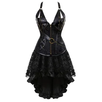Gotik Steampunk Korseler Etek Artı Boyutu Cadılar Bayramı Steampunk Giyim Kadınlar için Steampunk Korse Elbise Siyah Kahverengi