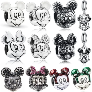 Gümüş Renk Mickey Mouse Charms Bilezik Kadınlar Fit Orijinal Pan Bileklik Erkekler Disney Minnie Boncuk Takı Yapımı İçin DIY Aksesuar