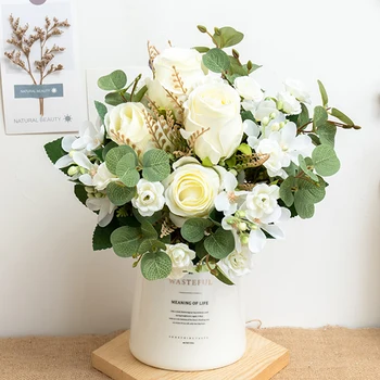 Güzel Gül Yapay İpek Çiçekler Şakayık Okaliptüs Ev Partisi Gelin Düğün Dekorasyon Yüksek Kalite Sonbahar Sahte Buket