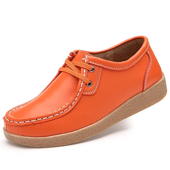 Hakiki Deri Kadın düz ayakkabı Rahat İlkbahar / Sonbahar Oxfords Bayan deri ayakkabı Kadın Loafer'lar Büyük Boy 35-41