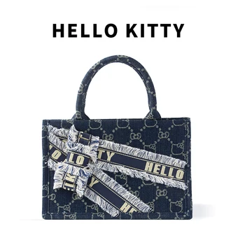 Hello Kitty 2022 Yeni Çanta Sanrio Karikatür Rahat Tarzı Denim Kumaş tek omuz askılı çanta Kız Arkadaşı için Doğum Günü
