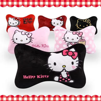 Hello Kitty Karikatür kafa yastık Tüm yıl boyunca genel amaçlı PU deri araba baş boyun yastık peluş boyun yastık araba kemik yastık