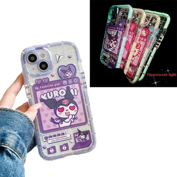 Hello Kitty Sanrio Kuromi Floresan ışık Telefon Kılıfı için İphone 13 12 11 Pro Max Mini Xr Cinnamonroll Silikon Her Şey Dahil