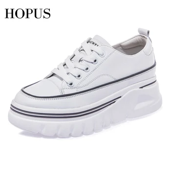 HOPUS Moda kadın ayakkabısı 2022 Sonbahar Yeni Deri Konfor Artan Platform Sneakers Kadın Rahat Basit Beyaz bayan ayakkabıları