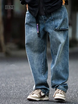 Japon Streetwear Yüksek Kaliteli Sıkıntılı Kot Erkek Giyim Harajuku Rahat Kot Kargo Pantolon Kore Hip Hop Pantolon Erkek