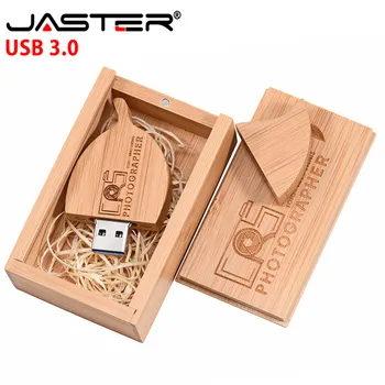 JASTER Usb 3.0 Ahşap Yaprak + Kutu USB bellek Sürücüler hafıza belleği kalem sürücü 4GB 16GB 32GB 64GB Hediye (Ücretsiz Özel Logo)