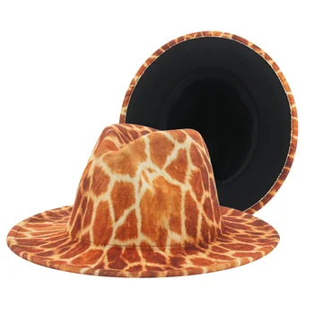 Kadınlar için şapka Fedoras Kış Kadın Şapka Keçe Aksesuarları Patchwork Zebra Zürafa Leopar Lüks Kovboy Fedoras Yeni Chapeau Femme