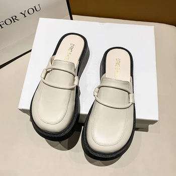 Kalın tabanlı Niş Baotou Yarım terlik kadın ayakkabısı Giymek için 2022 İlkbahar ve Yaz Büyük Kafa Muller Yarım destek tek Ayakkabı