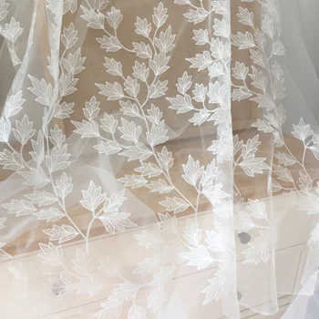 Kapalı Beyaz Alencon Yaprak çiçekli dantel kumaş gelinlik Couture Elbise Tül Nakış Dantel Kumaş Yard tarafından 135 cm geniş