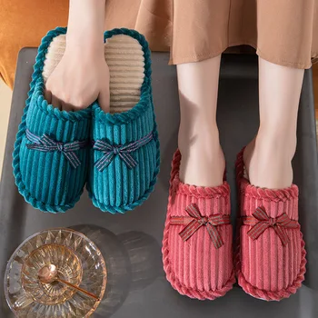 Kaymaz Rahat Tatlı Yay Ev Terlik Çiftler Sonbahar Kış 2022 Yumuşak Kalın Taban pamuklu ayakkabılar Kadınlar Sıcak Kapalı Slaytlar