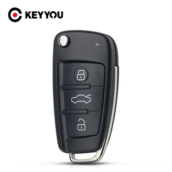KEYYOU Yedek Çevirme Uzaktan Anahtar Kabuk Audi İçin VW İçin A2 A3 A4 A6 A6L A8 TT Fob 3 Düğmeler Katlanır Araba Anahtarı Durum Kapak