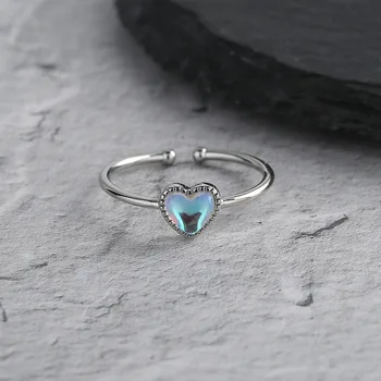 Mavi Kalp Taş Ayarlanabilir Yüzük 925 Ayar Gümüş Kadın Mücevher Hediye