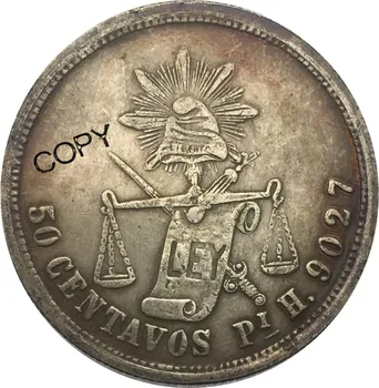 Meksika 1885 PIH 50 Centavos Pirinç Kaplama Gümüş Kopya Para Hatıra paraları