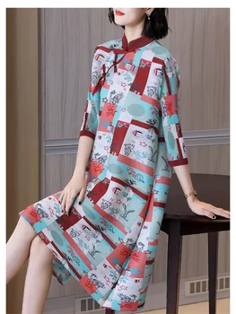 Miyake issey Miyake kadın Pilili Elbise 2022 Yeni Sonbahar Standı Yaka Uzun Kollu Moda Zarif Baskılı Gevşek artı Boyutu Orta Uzunlukta Elbise