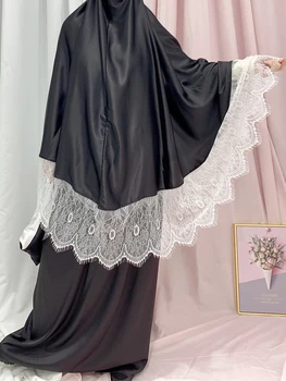 Müslüman Set Iki Parçalı Namaz Abaya Kadın Giyim Uzun Khimar Ramazan Ibadet Elbise Dantel Elbise Maxi Etekler Kaftan İslam