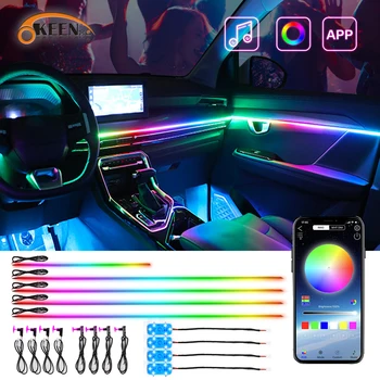 OKEEN 18in 1 LED RGB Araba İç Dekoratif Lamba App Kontrolü Evrensel Akrilik Kılavuz Fiber Optik Atmosfer ortam ışık şeridi