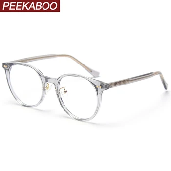 Peekaboo kore tarzı yuvarlak gözlük çerçeve erkekler mavi ışık engelleme TR90 optik moda gözlük çerçeveleri kadınlar için şeffaf lens