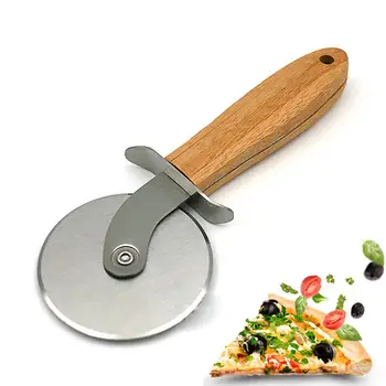Pizza Kesici Bıçak Tekerlek Rulo Bıçak Ahşap Saplı yapışmaz Aşınmaya dayanıklı Paslanmaz Çelik Mutfak Aracı